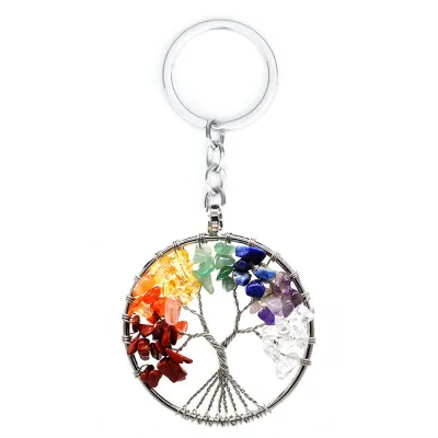 Hot Sale Cheap Tree of Life Charm Natural Chakra Crystal Stone Key Chains for Women