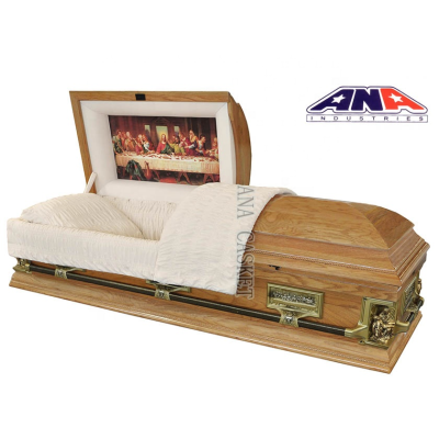 ANA Funeral Supplier Pieta Last Supper Solip Poplar Wood Oak Wooden Casket