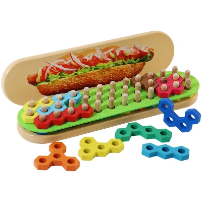Hot Sale Educational DIY Puzzles-3D Hot Dog Column Building Blocks Hot Wood Stacking Puzzle for Children in Hot Child Shape