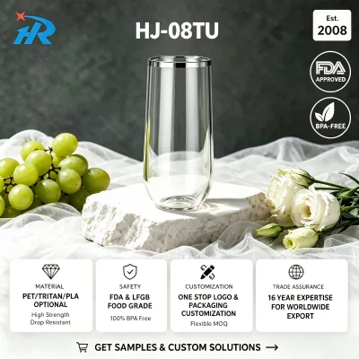 Reusable PET Stemless Wine Glass 8oz 250ml Plastic Champagne Flutes FDA LFGB SUP Compliant Customizable for Party Bar