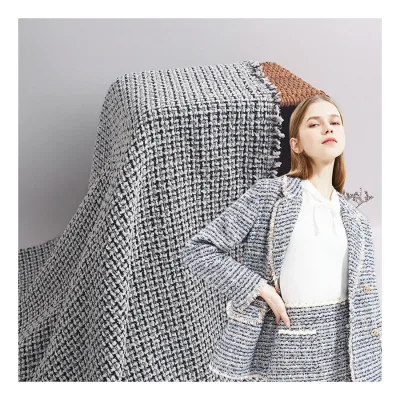 Chinese Jacquard Woven Small Scented Fabric Black and White Tweed Cloth Woolen for Coat & Shoes With Metallic Feature