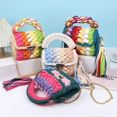 Wholesale Crochet Yarn Bag Women Contrast Print Clutch Bag