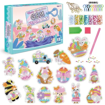 HY7 Gem Diamond Painting Art Kits for Kids Cute Stickers With Keychain Diy Tools and Crafts Supplies for Children Gift