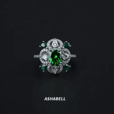 ASHABELL Hot Selling High Carbon Diamond Emerald Ring Women's Luxury Jewelry Rings