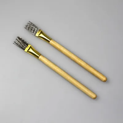Bview Art Durable Metal Wire Brush for Clay Sculpting Art Rust-Removal Tool Wooden Handle Pottery Texture Art Supplies