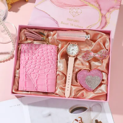 Besery Popular Send Girlfriend Student Birthday Gift Practical Ladies Watch Gift Set With Keychain Lipstick Set
