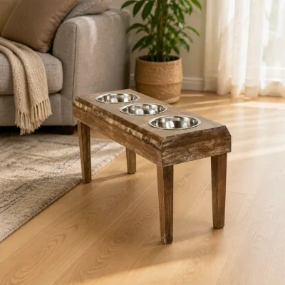 Durable Lightweight Eco-Friendly Wooden Pet Rice Bowl Set Solid Wood Raised Feeder for Small Dogs Cats Puppies