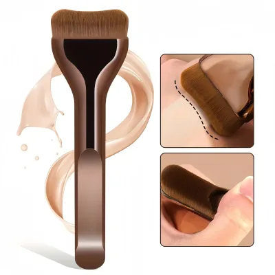Custom Logo Tongue-shaped Vegan Foundation Brush with Silky Soft Synthetic Hair and Plastic Handle for Face Makeup