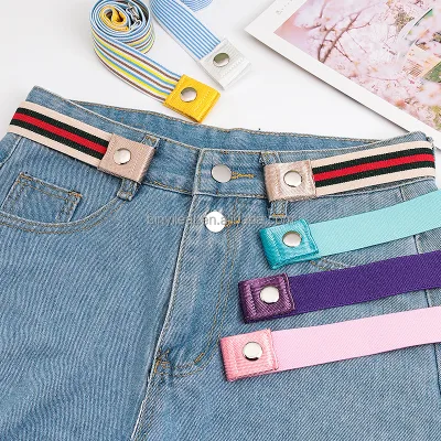 Stock 3CM Wholesale Buckle Free Fabric Canvas Belt Nylon Woven Women's Plus Elastic Stretch Lazy Belts for Jeans Pants Dresses
