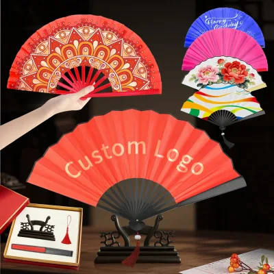 High Quality Large 13Inch Folding Hand Fan Custom Logo Full Color Print Paper Fans Handheld Wholesale for Brand Advertising