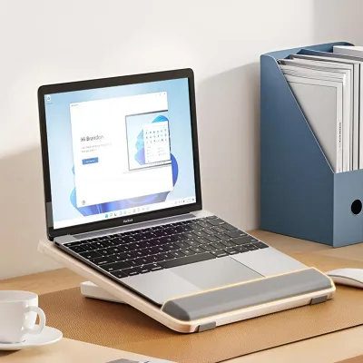 Multifunctional Cream Desktop Stand 6 Adjustable Angles MDF/ABS Wooden Book Holder for Office/Kitchen/Music