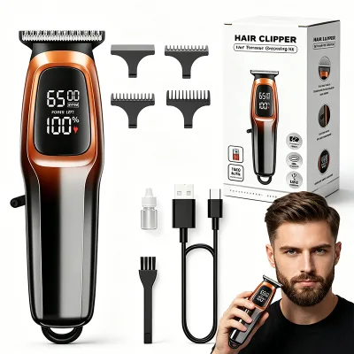 Type-C Rechargeable Hair Trimmer R-Shape Safety Design Hook Storage 1800mAh 6500rpm Professional Grooming Kit