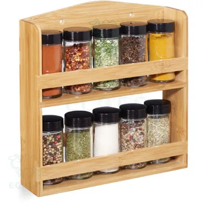 100% Natural Bamboo Spice Rack Modern Design Spice Holder Anticorrosive Wall Mount Spice Rack