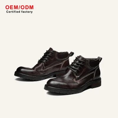 OEM Custom Handmade Goodyear Leather Waterproof Winter Men's Lace-up Boots Horsehide Genuine Thick-soled Casual Retro Work