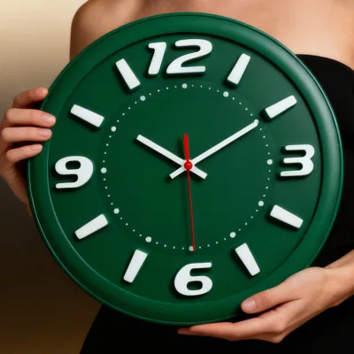 Factory OEM ODM Silent Sweep Mechanism Wall Clocks Stylish Raised Numbers Dark Green Plastic Clock Face for Living Room & Office