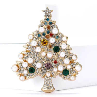 New Alloy Crystal Rhinestone Pearl Christmas Tree Brooch Fashionable Versatile Women's Apparel Corsage