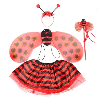 Butterfly Bees Ladybug Costume Ballet Tutu Skirt Fairy Wing and Headband for Kids Birthday Halloween Party Dress up