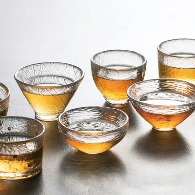 Handmade Japanese Kung Fu Tea Set Heat-Resistant Glass Tea Cup with Artificial Throwing Hammer Mesh Texture for Home & Office