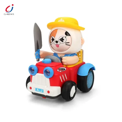 Chengji Farm Car Kids Battery Operated Light Sound Cartoon Face Changing Rotating Mini Stunt Rolling Cars