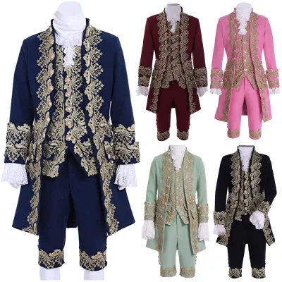 Custom Made 18th British Prince Retro Rococo Aristocrat Suit Medieval Men's Costume with Dresses for Christmas Holidays