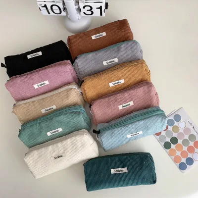 [spot] 32131 Retro Corduroy Solid Color Pencil case Literary Simple Stationery Bag Senior High School & Offices Storage Bag