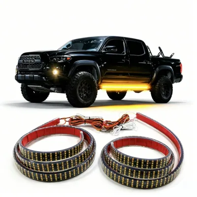 Upgraded Quad Row Side Running Board Light Dual Color White and Amber Flexible Flowing Led Light Strips for Truck Off Road ATV