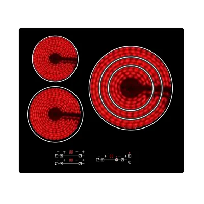 CE CB Black Glass Electric 3800W Large Zone 3 Burner Vitro Ceramic Cooktop Built-in Household Car Cooktop Gas Solar Battery