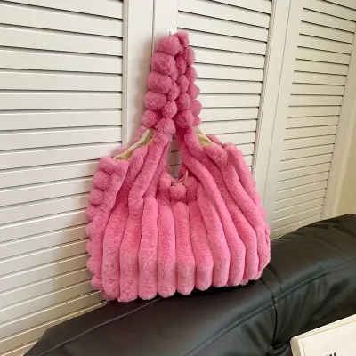 Custom Logo Fashionable Soft High Quality Durable Light Weight Fur Tote Bag