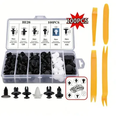 HE26 100pcs Mixed Plastic Box Package Push Type Retainer Screws Rivets Universal Auto Fastener Kit