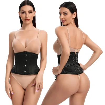 Floral Embroidery Curve Hem Strapless Underbust Corset Tummy Control Lace up Body Shaper 14 Steel Bones Bustiers Top