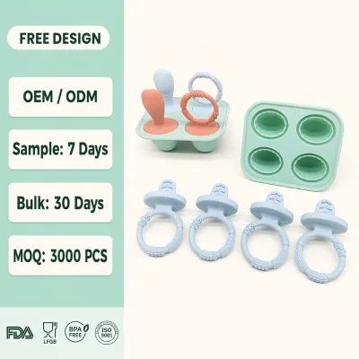 Reusable Baby Silicone Ice Tray Lid Cheese Popsicle Mold Ice Bouncing Training Spoon Customized Popsicle Maker-BPA Free