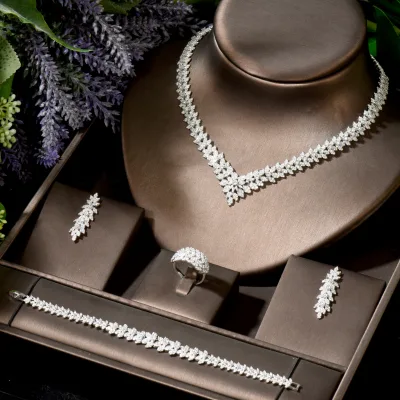 Fashion Simple Design Brass Jewelry Set Cubic Zirconia Bridal Party Jewelry Set