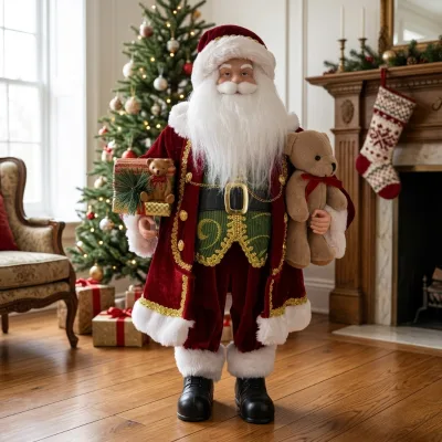 Vintage Red Velvet Christmas Santa Claus Doll Figurine for Adornos De Navidad Display Luxury