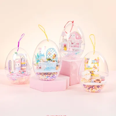 IIECREATE Mini Egg Series Dollhouse Miniature Wood Puzzle Furniture for Dolls Mini DIY Toys for Children