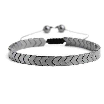 Simple Geometric Heart Arrows Hexagon Hematite Magnetic Stone Bead Handwoven Adjustable Magnet Bracelet for Mens Jewelry