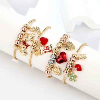 NYH Cute Solid Animal Heart Flower Fruit Sugar Charm Name Bracelet Copper Jewelry Adjustable Bead Bracelet for Girls Gift