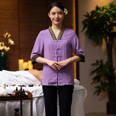 Fashion Middle-sleeved Couple Work Clothes Tea Artist Work Clothes SPA Club Beauty Salon Technician Uniform Set