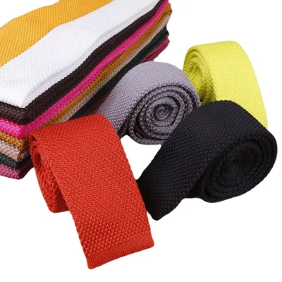 JINJIE Ready to Ship Fashion Polyester Custom logo Solid Color 4.5cm Width Knitted Necktie for Men