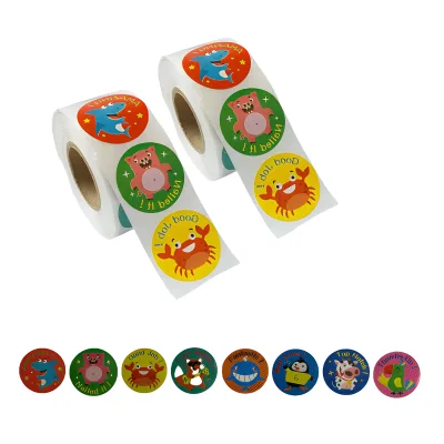 Kids Reward Crystal/Diamond Sticker Roll Colorful Cartoon Shark Pig Crab Eco-Friendly Self-adhesive Encouragement Decoration