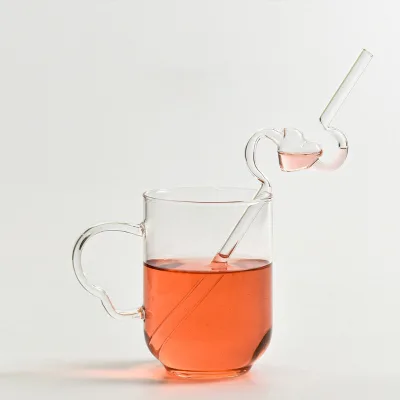 56H Factory Wholesale Creative Colorful Love Glass Straws Milk Heat Resistant Straws