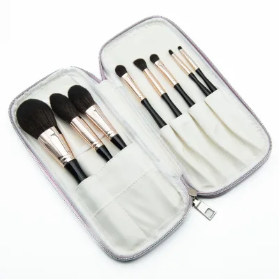 Premium 8 PCS Rose Gold Cosmetic Brush Kit, Ergonomic Polished Black Wood Handle Vegan Makeup Brushes Set Custom Private Label