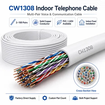 CW1308 Indoor Telephone Cable CAT3 Solid Copper 10-200Pair Multi Pair Voice Cable PVC/LSZH Insulation Unshielded