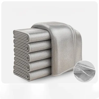 3-Layer Silver Fiber Scrubber Cloth Thickened Kitchen Dishcloth Steel Wire Scourer Pad for Pots Pans Reusable