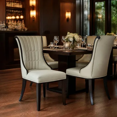 American Luxury High Back Rubber Wood Open Finish Tufted Leather Upholstered Hospitality Project Restaurant Chairs