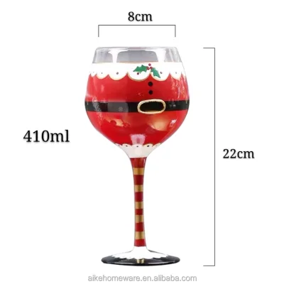 New Design Hand Blown Lead-free Painted Wine Glass Goblet with Customized Patterns 410ml for Christmas Gifts