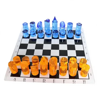 Acrylic Blue Orange Double Color Chess Set with High Transparency and Contrast Color Chess, Home Art Decoration Chess Board