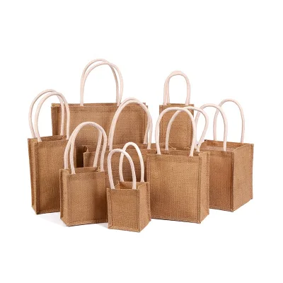 High Quality Jute Hand Bag with Rope Handle and Shoulder Strap-Natural Promotional Gift Bag