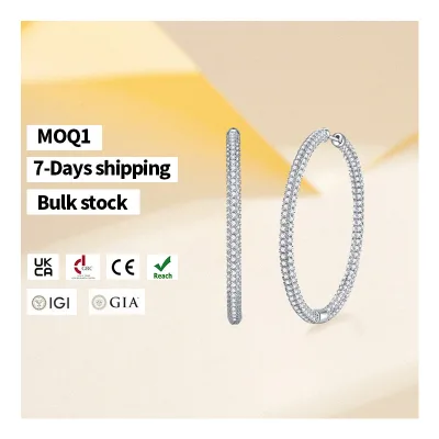 Fast Delivery 925 Sterling Silver Large Huggie Hoop Earrings Micro Pave Moissanite Diamond Elegant Large Huggie Hoop Design