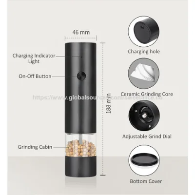 Black rechargeable salt and pepper grinder, electric salt and pepper grinder, and adjustable coarseness