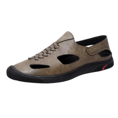 Closed Toe Sandals Outdoor Casual Leather Sandals Summer Breathable Leather Casual Slippers